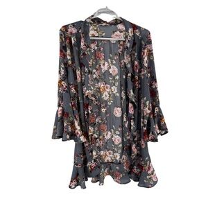 Entro open front ruffle L Chic Floral Kimono Cardigan lightweight neutral